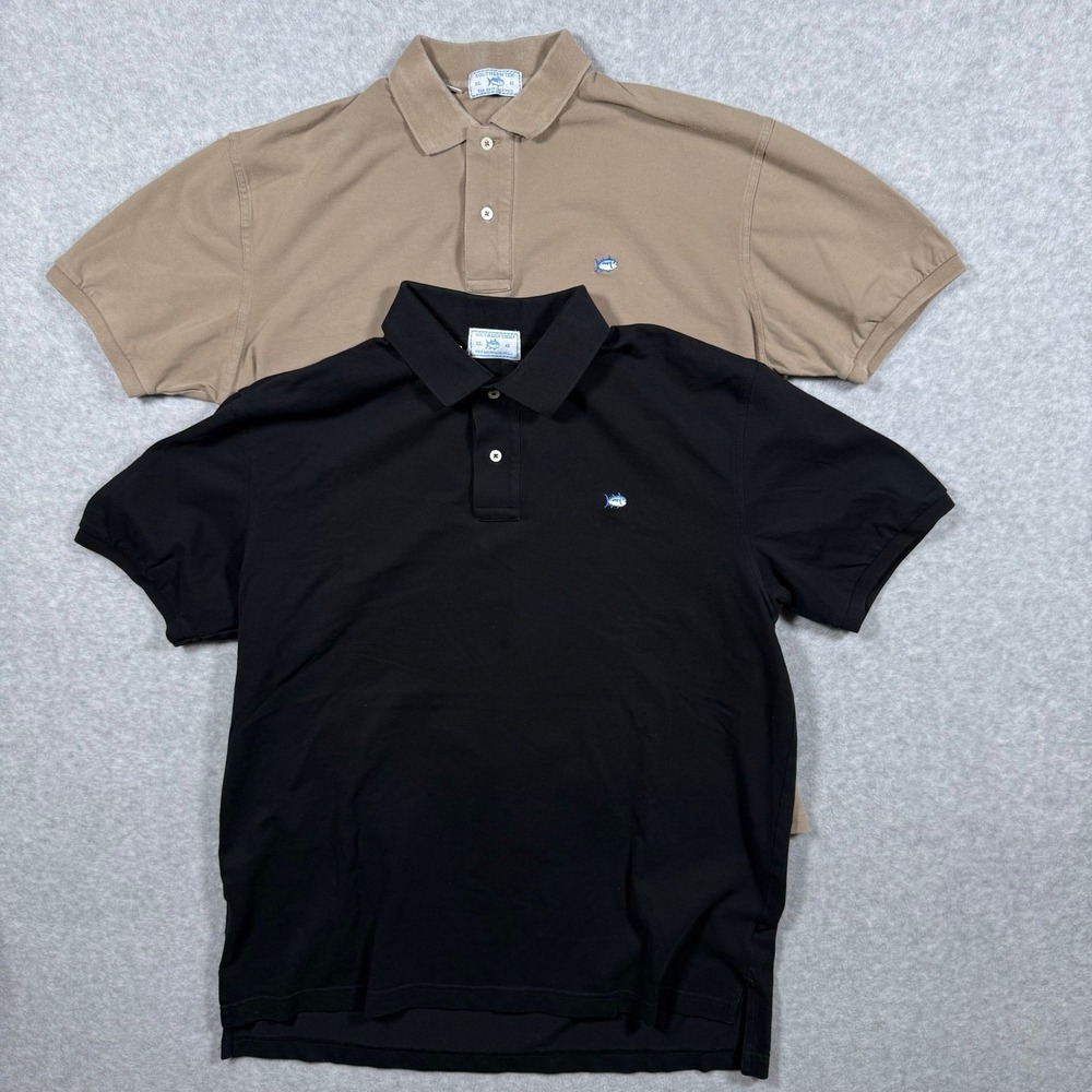 Southern Tide Skipjack Polo Shirts Mens XL Lot of 2 Black Khaki Tan Cotton Pique